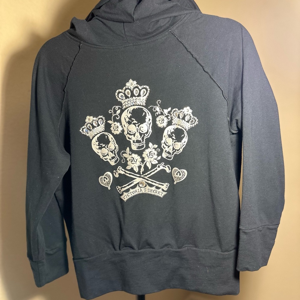 Victoria Secret Skull Crown Embellished Full -Zip Hoodie Size: (M) Color:Black